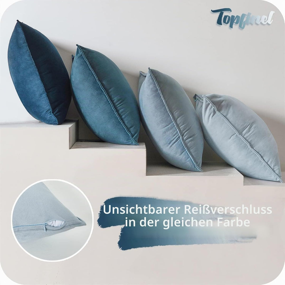 Topfinel 40x40 Kissenbezug blau 4er Set Samt Kissenbezüge Kissenhülle Dekokissenbezug sofakissen dek