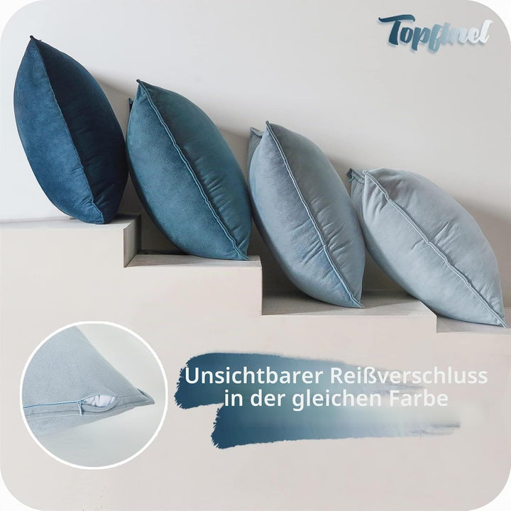 Topfinel 40x40 Kissenbezug blau 4er Set Samt Kissenbezüge Kissenhülle Dekokissenbezug sofakissen dek