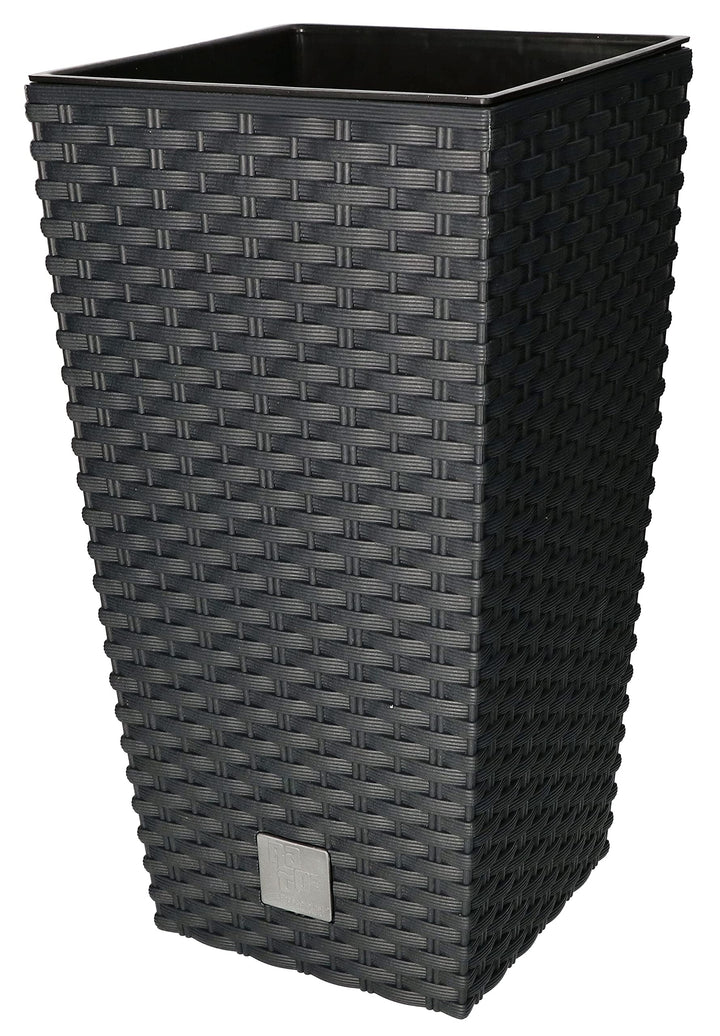 KOTARBAU® Blumentopf 170x170x324mm Rattandesign Quadratisch mit Innentopf Anthrazit, 170x170x324mm
