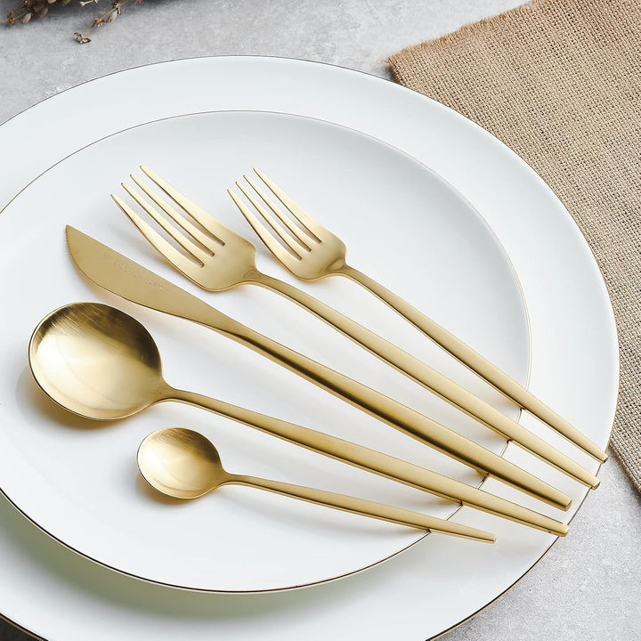 Karaca Orion Bestecksets - Edelstahl Besteck Set für 6 Personen, Gold Besteckset 30-teilig Messer Ga