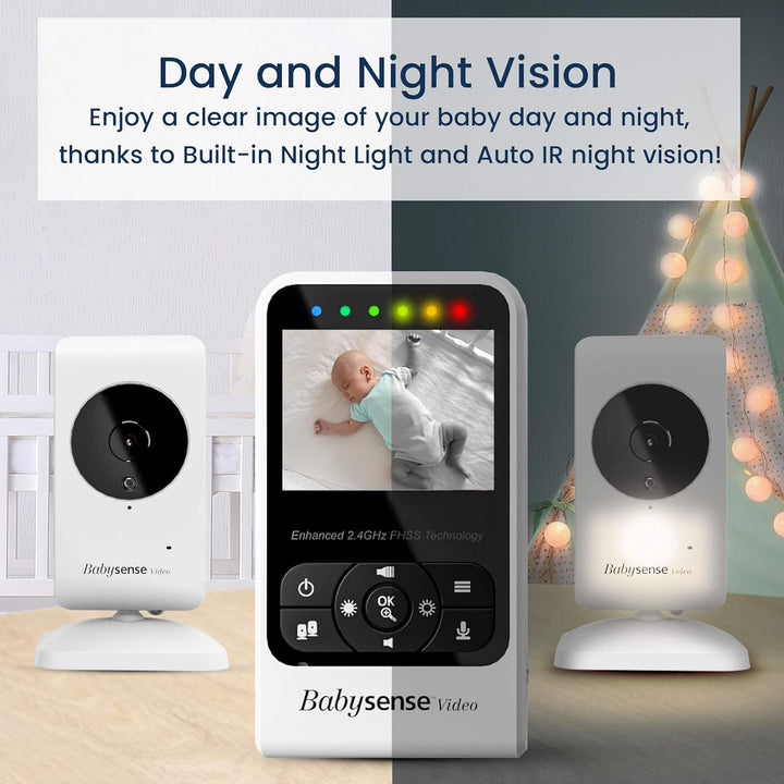 Babysense Video-Babyphone Zwei Kameras und Audio, Grosser Reichweite, Anzeige der Raumtemperatur, Na