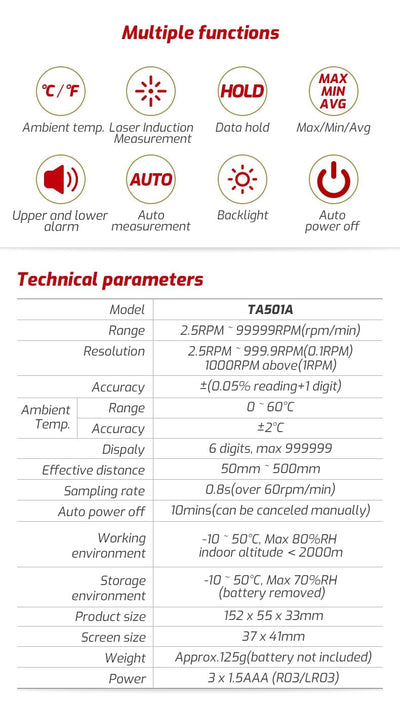 Digitaler Drehzahlmesser Tachometer, Berührungsloser Drehzahlmesser Digitaler Laserfoto Drehzahlmess