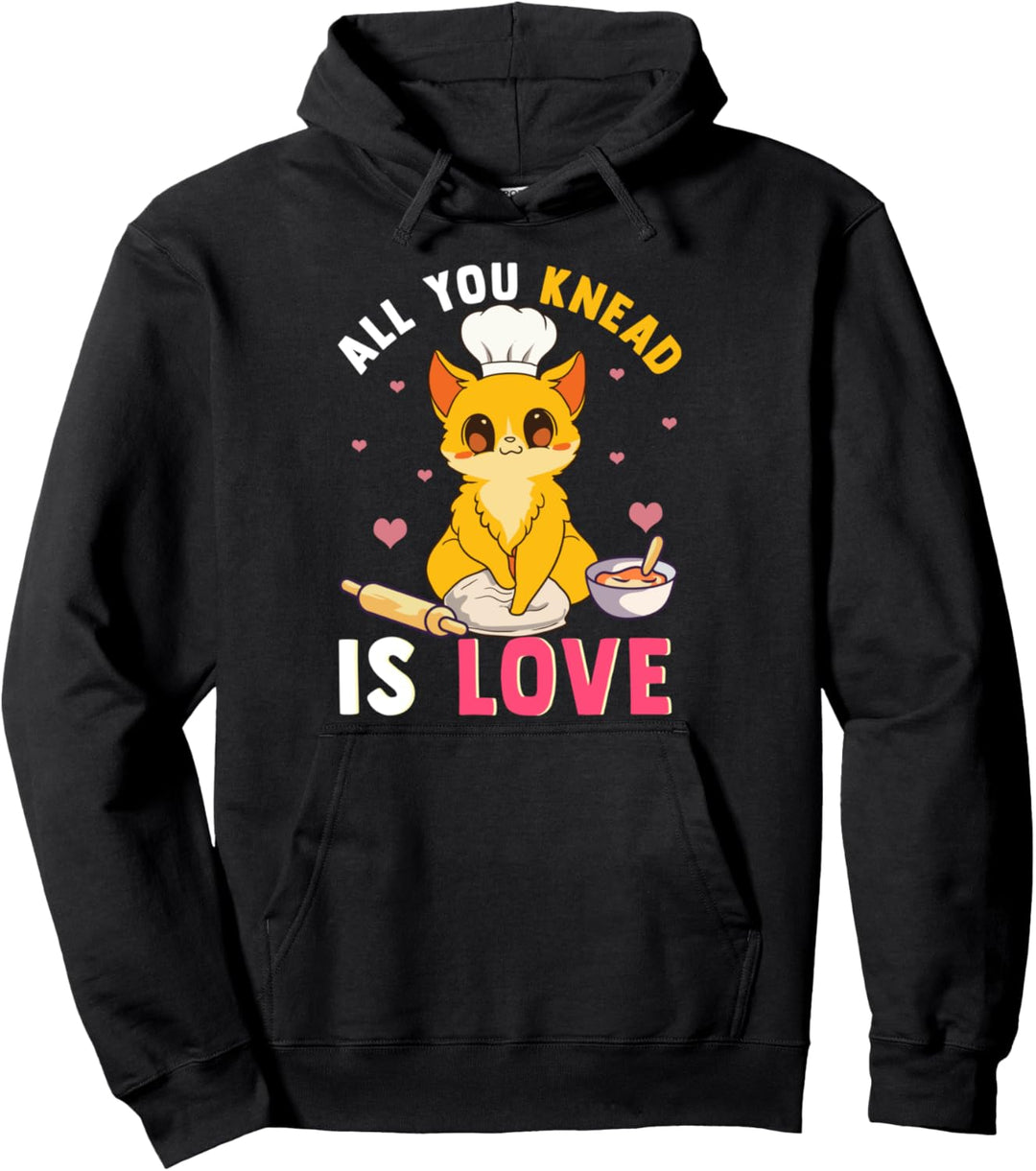 Cute All You Knead Is Love Funny Cat Kneading Pun Pullover Hoodie