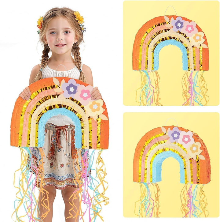 WERNNSAI Regenbogen Pinata - Geburtstag Pinata Deko Junge Mädchen Kinder Regenbogen Piñata mit Stock