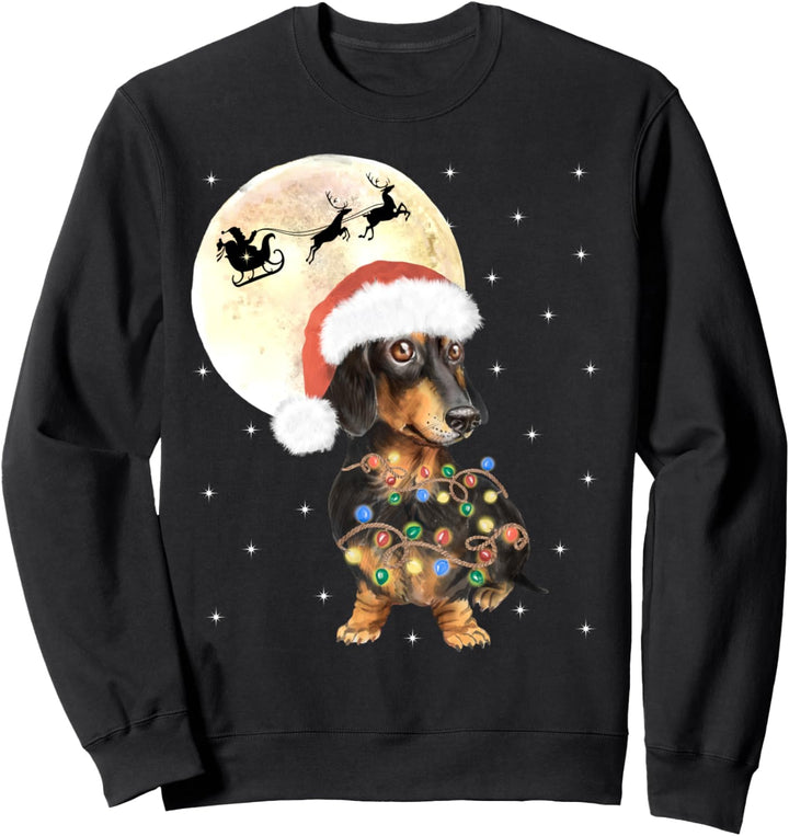 Dackel Weihnachten mit Lichter Vollmond Nikolausmütze Dackel Sweatshirt
