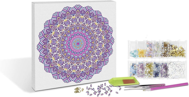 Ursus 43520008F - Diamond Painting Mandala Set 8, Bastelset mit Steinchen in Lila-, Pink- und Blautö