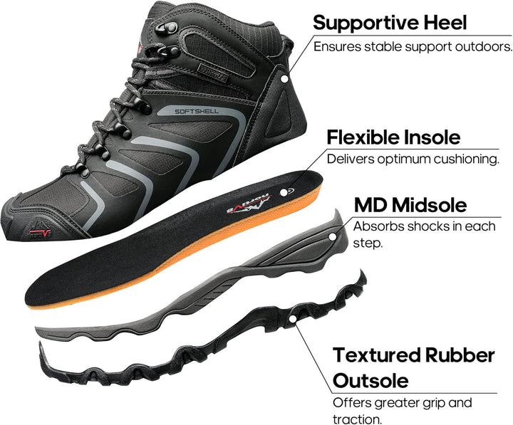 NORTIV 8 Herren-Wanderstiefel, wasserdichte Outdoor-Trekkingstiefel 42 EU Weit Schwarz, 42 EU Weit S