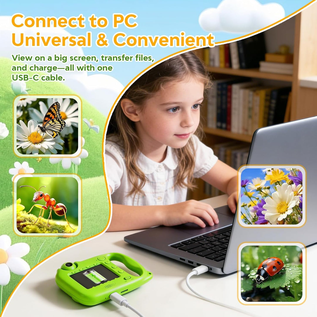 Mikroskop für Kinder, 1000X 4K Tragbares Digitales Mikroskop mit 2,4″ IPS-Display & 8 LED, Lernspiel