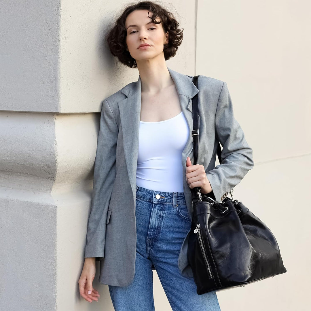 Time Resistance Schultertasche Damen - Handtasche aus Leder - Made in Italy - Tragetasche - Business
