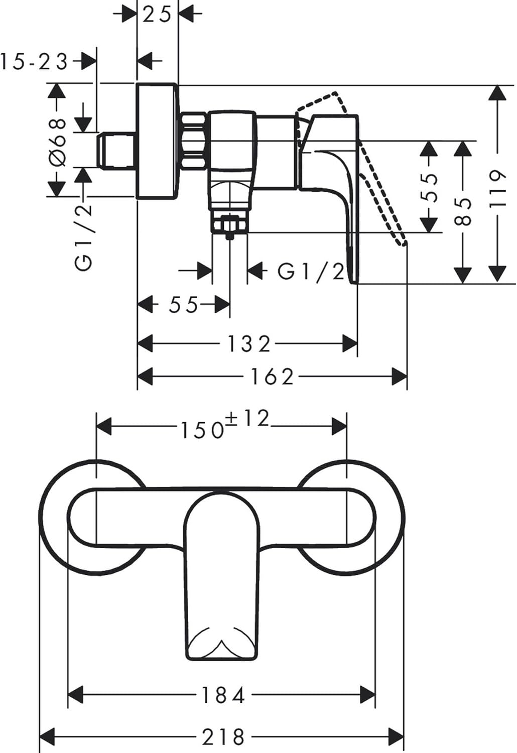 hansgrohe Duscharmatur Rebris E, Aufputz Brausebatterie, Duscharmatur für 1 Funktion, Mattschwarz Ma