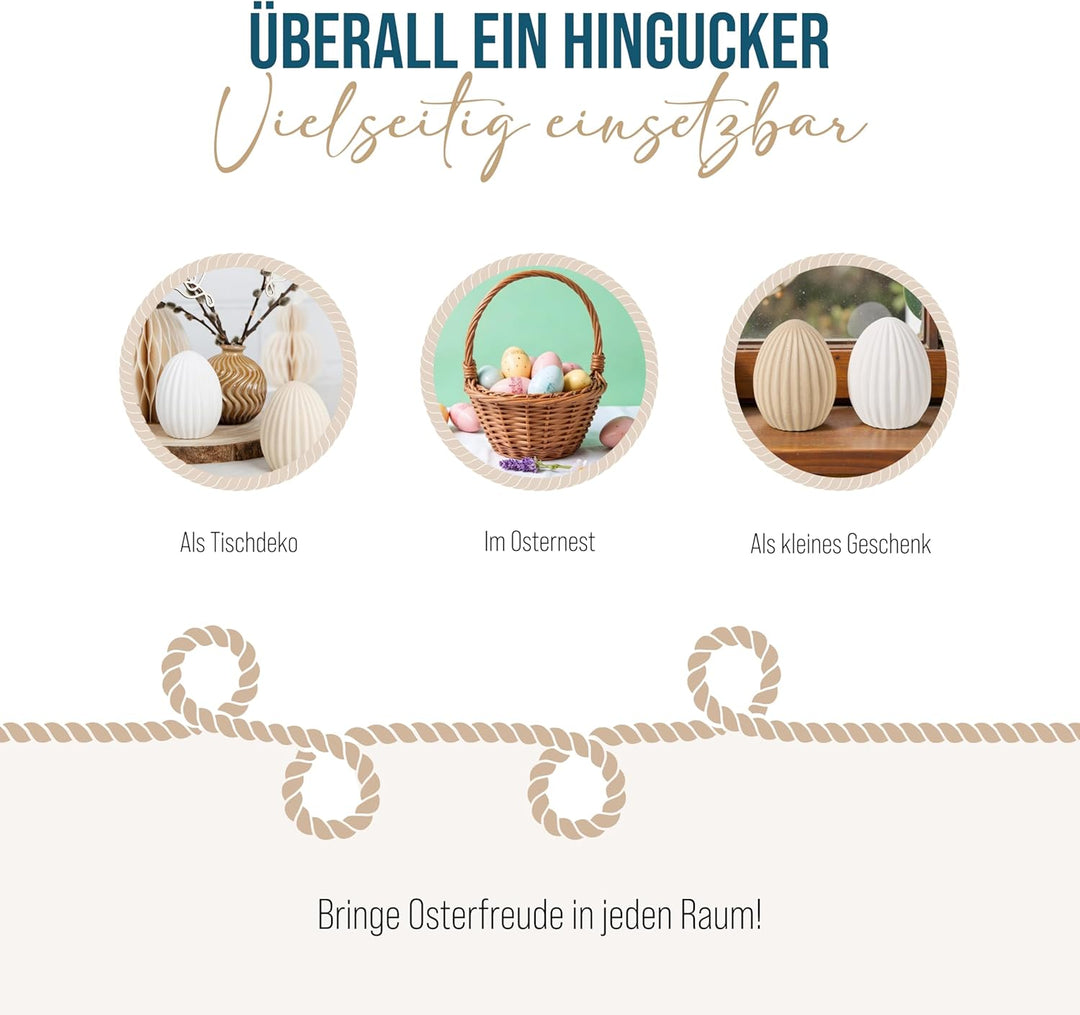 Logbuch-Verlag 2 Osterei Figuren beige weiss sandgestrahlt Keramik Osterschmuck Scandi Hygge Moderne