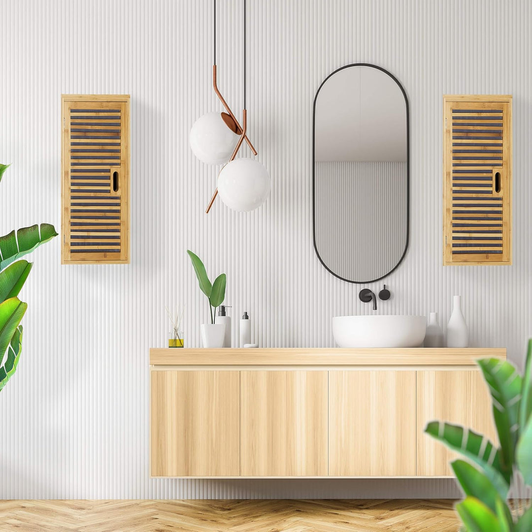 Relaxdays Badezimmer Hängeschrank aus Bambus, 2 Ablagen mit Einlegeboden, Badschrank HxBxT: 66 x 35
