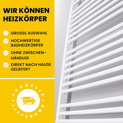 Handtuchheizkörper elektrisch 1662 x 600mm - Badheizkörper elektrisch 900 Watt weiss inkl. Heizstab