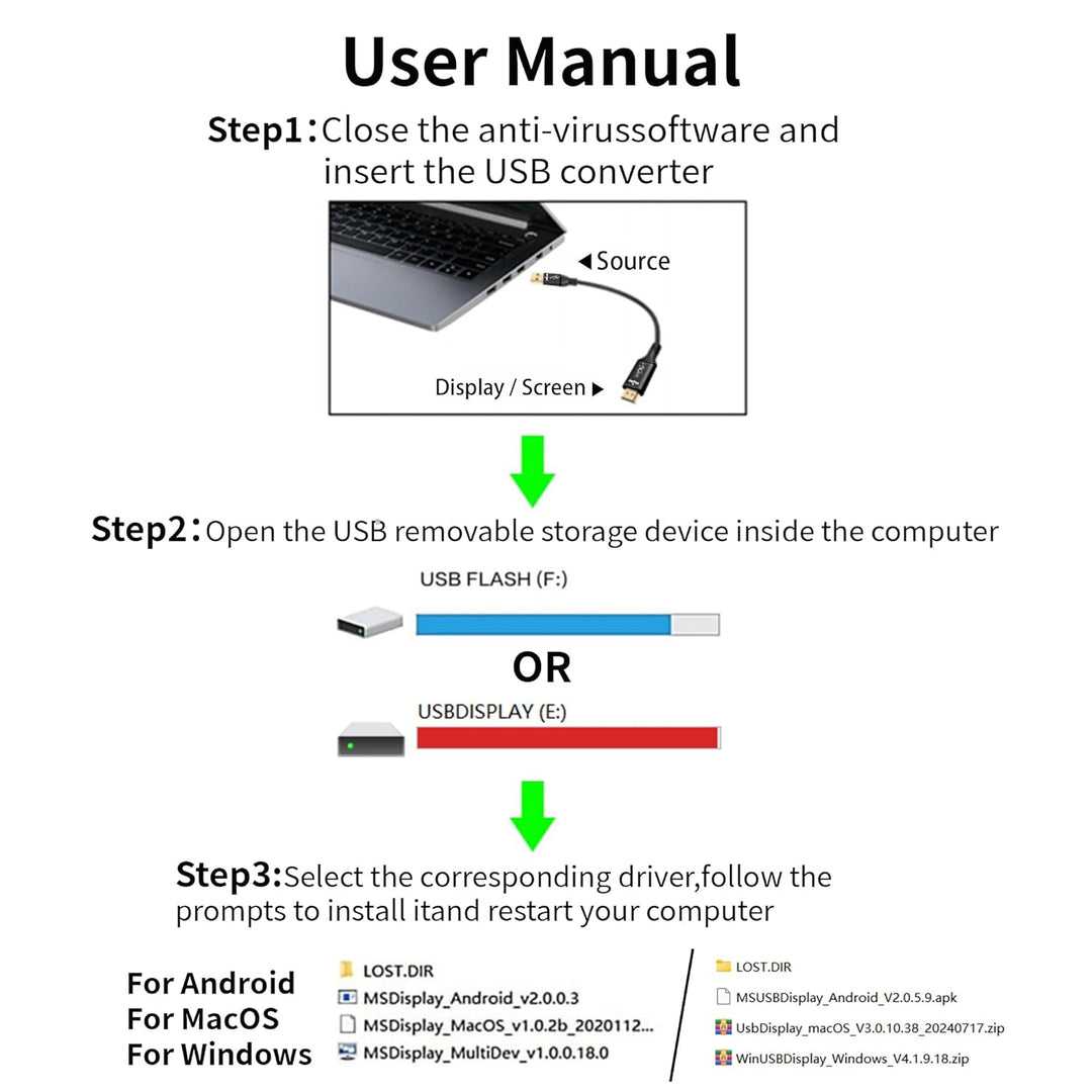 Unidirektional 2m USB A 3.0 auf HDMI AdapterKabel(Für die erste Verwendung ist eine Treiberinstallat
