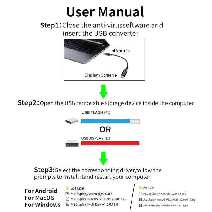 Unidirektional 2m USB A 3.0 auf HDMI AdapterKabel(Für die erste Verwendung ist eine Treiberinstallat
