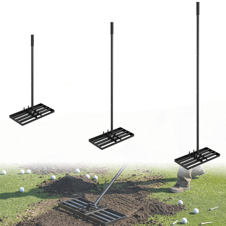 Lawn Leveling Rake Rakel 75x25 cm Schwarz, Verstellbarer Nivellierrechen 95,5–185 cm mit Edelstahl-G