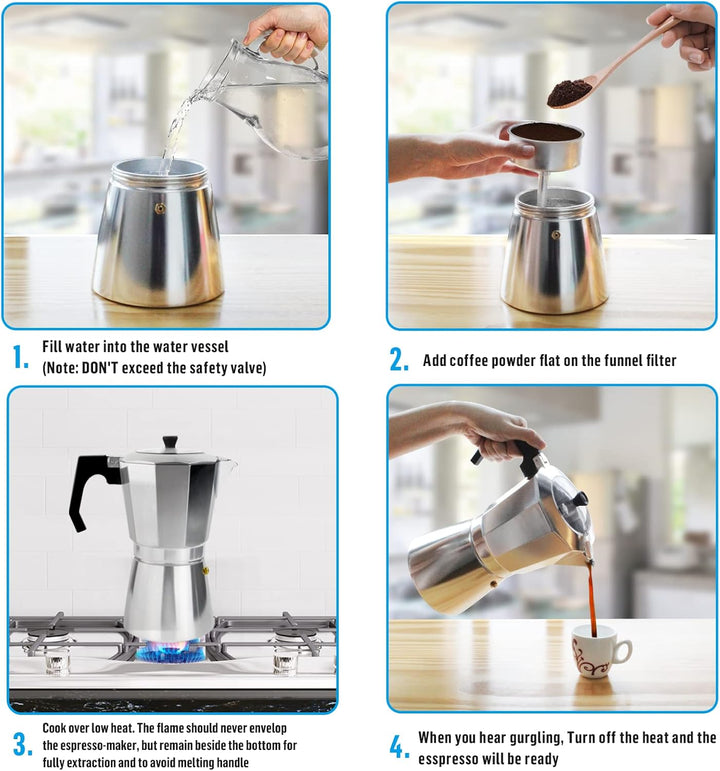 ACTIV CUISINE Espressokocher 14 Tassen aus Aluminium, Espressokanne Espresso Mokka Maker Mokkakanne