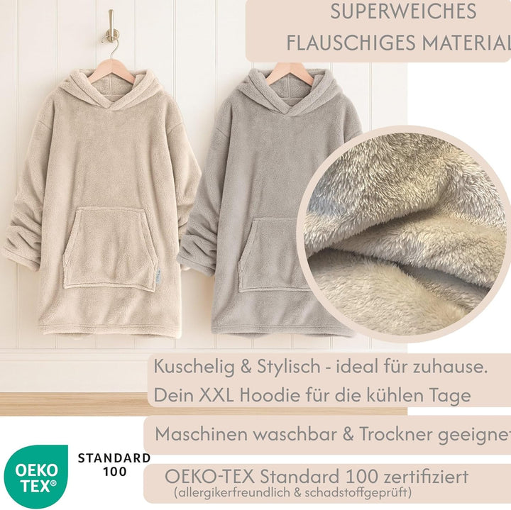 Hoodie Decke mit Ärmeln - Plüsch Sherpa Deckenpullover Oversize Kuscheldecke zum anziehen Kuschelpul