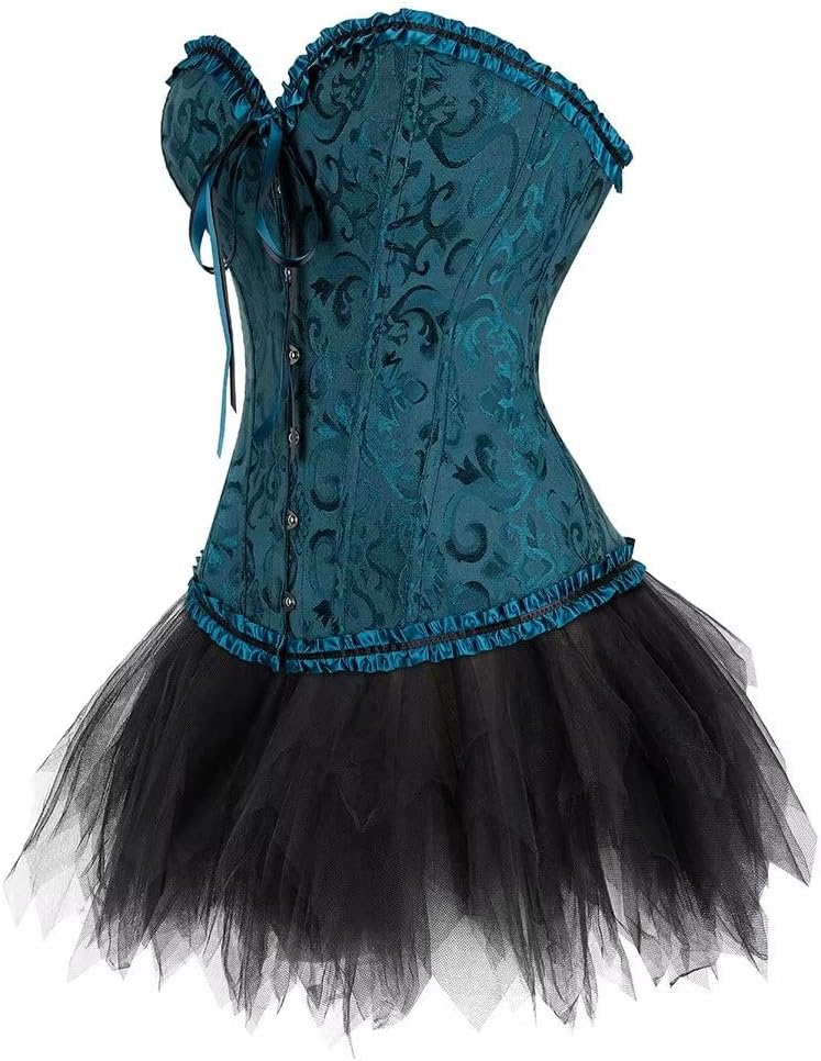 Korsett Schwarz Corsage Kleid Rock elegant Kostüm mit korsettkleid Spitze Lace nrock sexy Karneval F