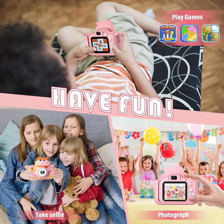 Kinderkamera Dinosaurier, Kinder Kamera 2" Display 1080P, Selfie Digitalkamera Kinder mit 32GB, Foto