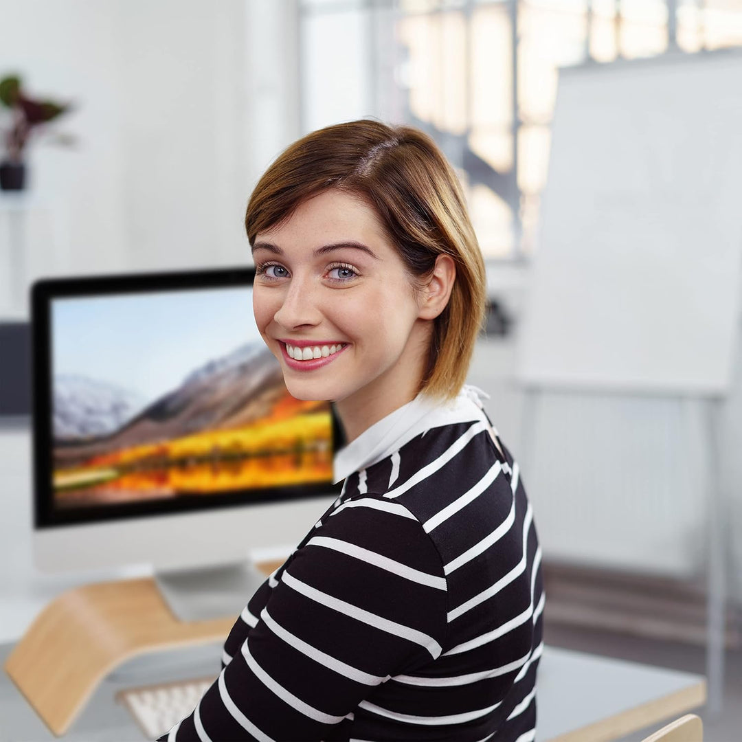 Relaxdays Monitorständer aus Bambus, gebogene Bildschirmerhöhung für Schreibtisch, ergonomisch, HBT