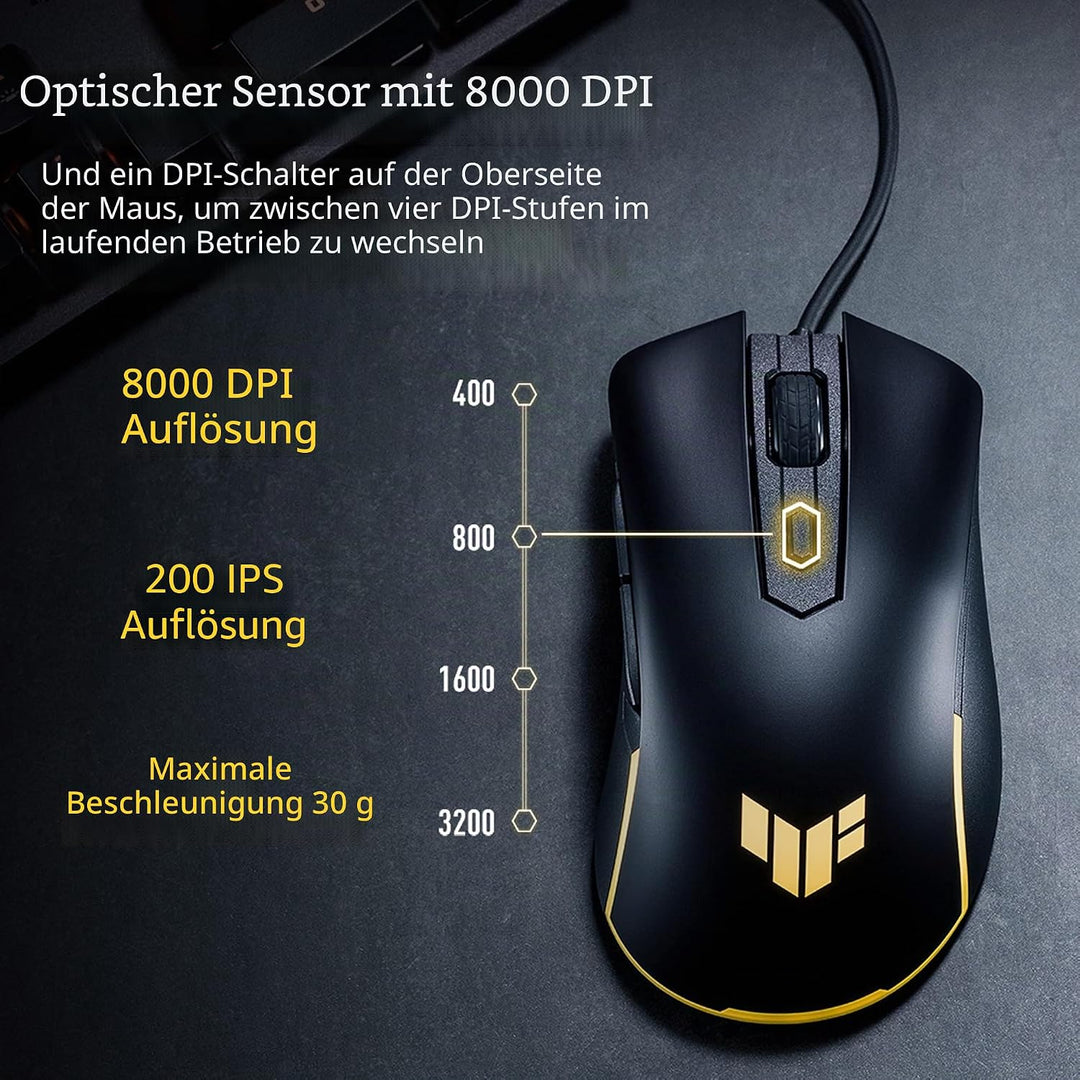 ASUS TUF Gaming M3 GEN II – kabelgebundene Gaming-Maus, Ultraleicht, 59 g, Sensor 8000 DPI, langlebi