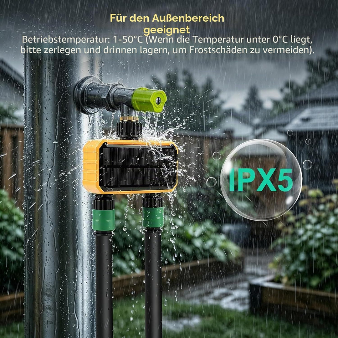 Nikou Solar Bewässerungscomputer WLAN 2 Ausgänge, Automatische Garten Smart Bewässerungsuhr Bewässer