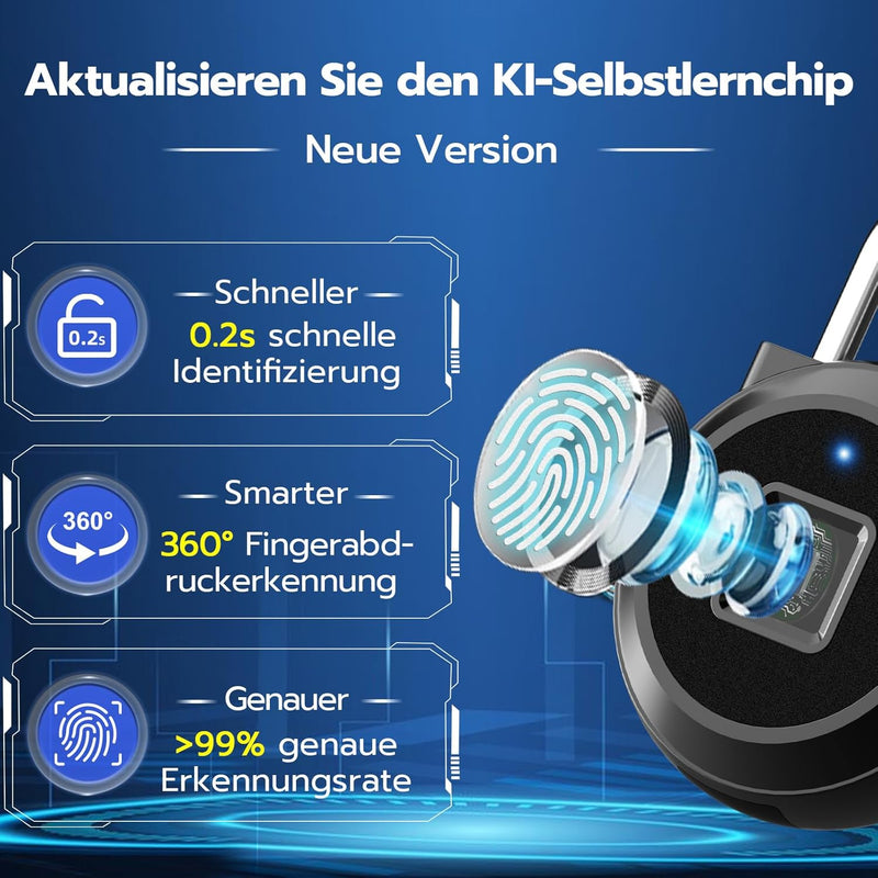 Eseesmart Schloss mit Fingerabdruck, Smart Fingerabdruck Schloss mit iWatch Bluetooth APP, Elektroni