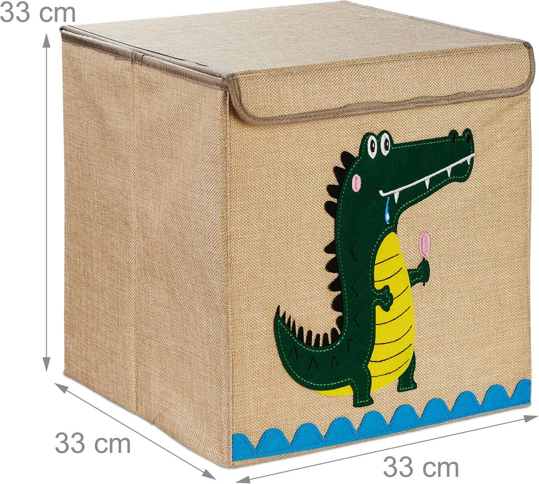 Relaxdays Aufbewahrungsbox, Krokodil, Stoffbox für Kinder, faltbar, HxBxT: 33 x 33 x 33 cm, Spielzeu