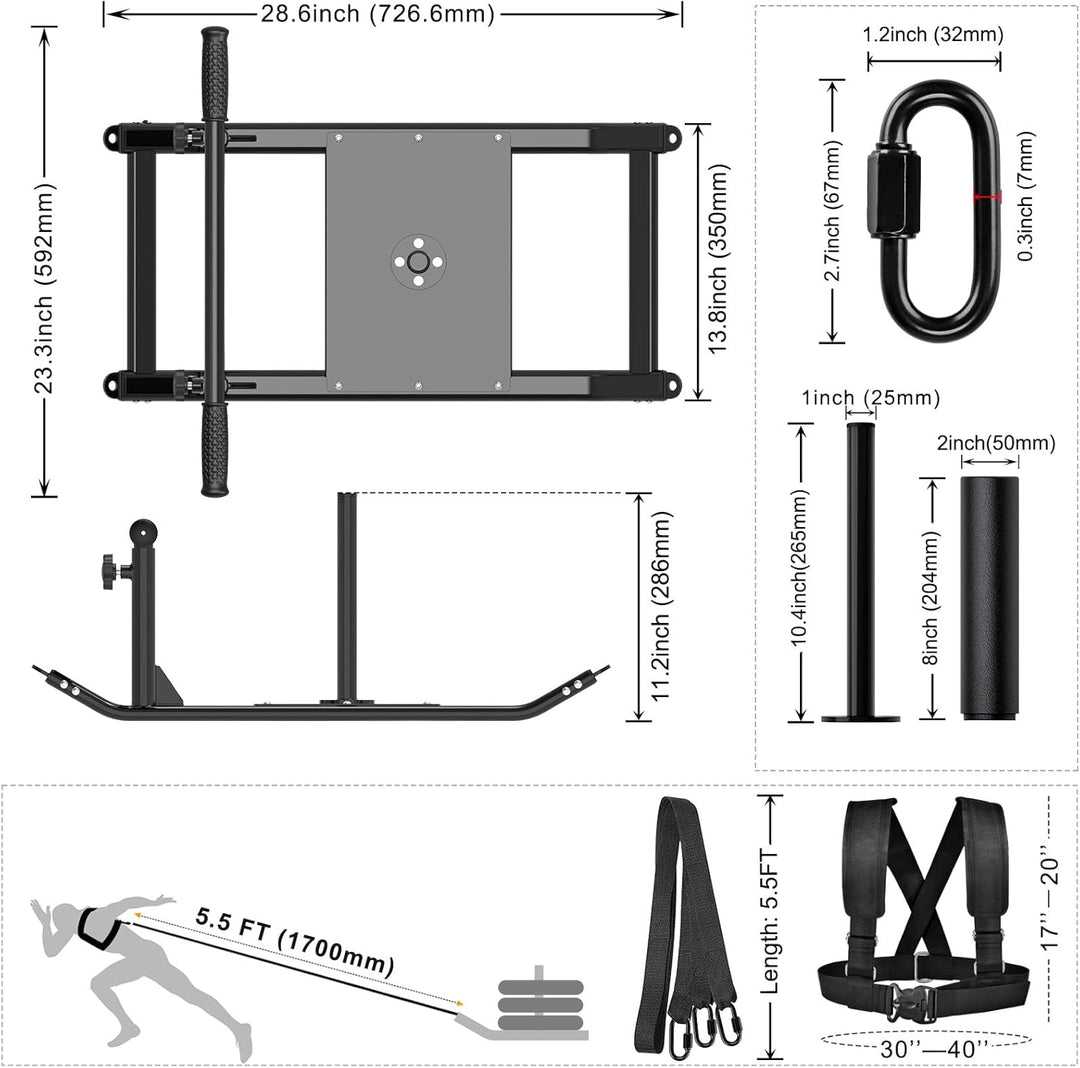 'Kipika Weight Sleds for Training, Push-Pull Football Sled, Adjustable Height Handle, Heavy Duty Ste