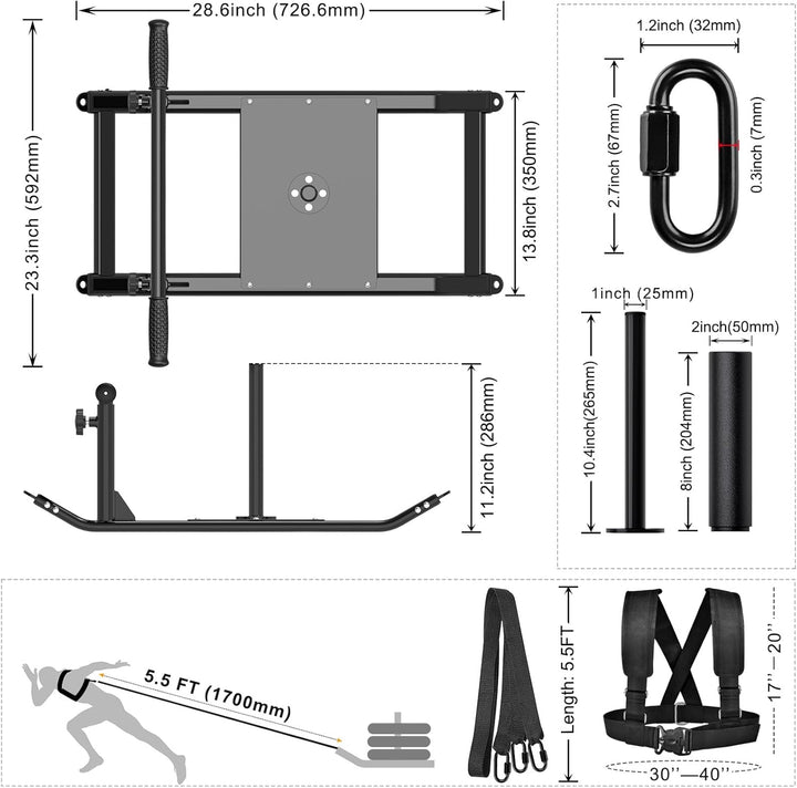 'Kipika Weight Sleds for Training, Push-Pull Football Sled, Adjustable Height Handle, Heavy Duty Ste