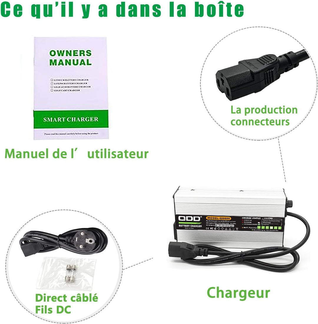 QDD 67,2 V 10 A Li-Ionen-Akku-Smart-Ladegerät, vollständig mit Lüfter, verwendet für 16S 60 V Li-Ion