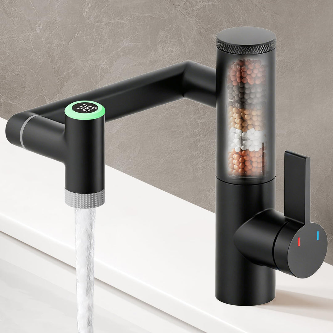 JONKEAN 1080 ° Drehbare Wasserhahn Bad mit Filter, Waschbecken Armaturen mit Temperaturanzeige, Einh