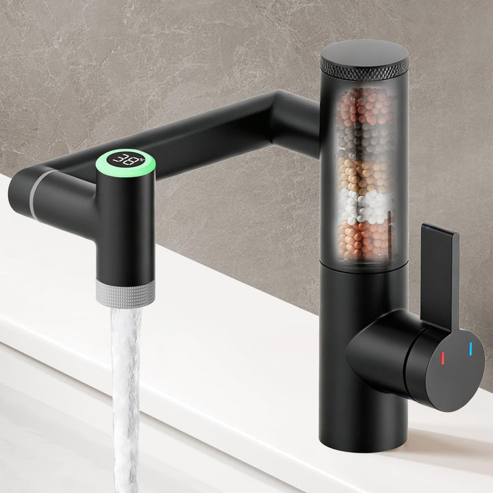 JONKEAN 1080 ° Drehbare Wasserhahn Bad mit Filter, Waschbecken Armaturen mit Temperaturanzeige, Einh