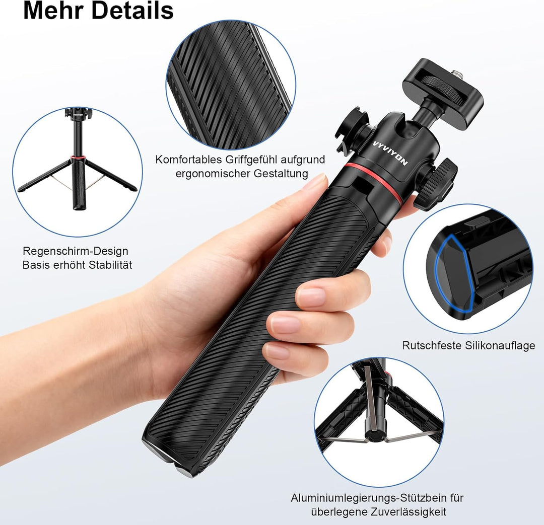 VYVYIYON Selfie Stick Stativ, Mini Stativ für GoPro/DJI/Insta 360 | Ausziehbares Mini Action-Kamera-