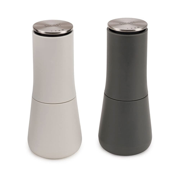 Joseph Joseph Milltop Krümelfreies Salz- und Pfeffermühlen-Set, 16,9cm, Grau- Weiss Grau Paar, Grau