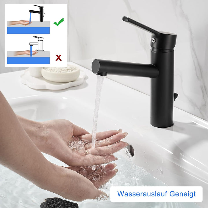 Wasserhahn Bad mit Zugstange, Waschtischarmatur Einhebelmischer mit Auslauf Höhe 120 mm, Mischbatter
