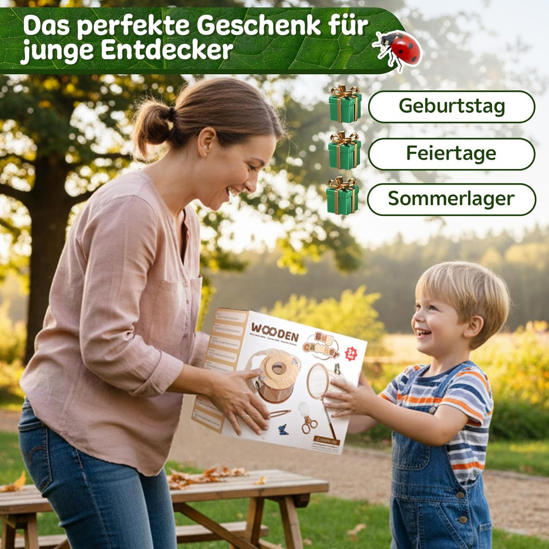 GAGAKU Holz Insektenfänger Set für Kinder – Forscherset mit Becherlupe &amp; Beobachtungsbox – Waldkinde