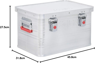 STIER Alubox, Aluminiumbox 30L, Staub- und spritzwasserresistent mit Gummidichtung und 2 Klapphandgr