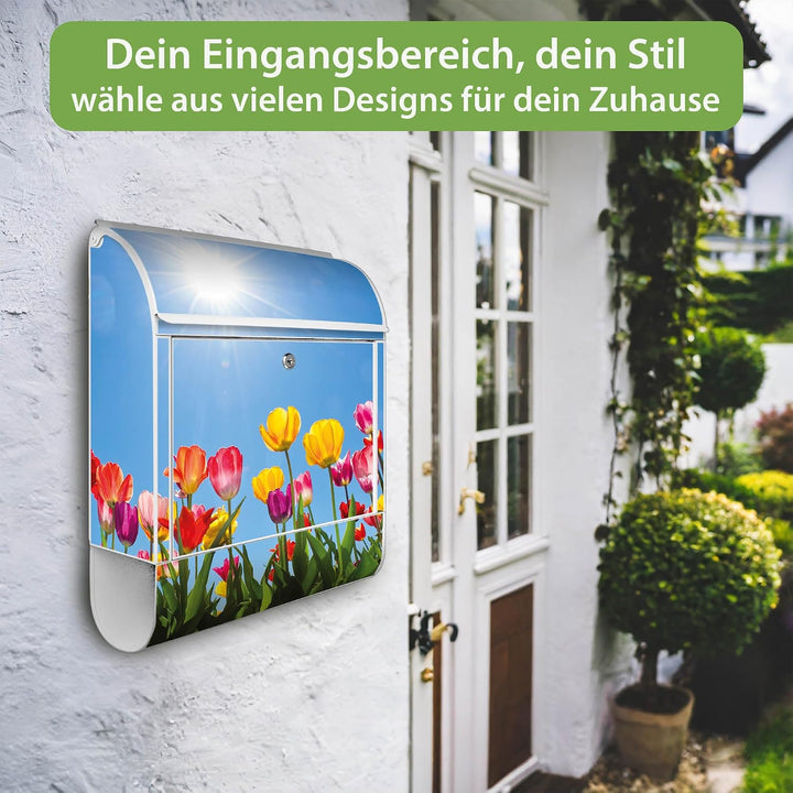 banjado Design Briefkasten 38,5x46,5x13cm &amp; 2 Schlüssel - Briefkasten Stahl Weiss mit Zeitungsfach p
