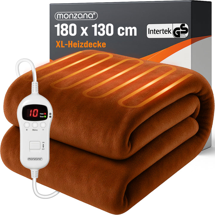 Monzana® Elektrische Heizdecke 180x130cm 120W 10 Heizstufen 10h Timer Abschaltautomatik Überhitzungs