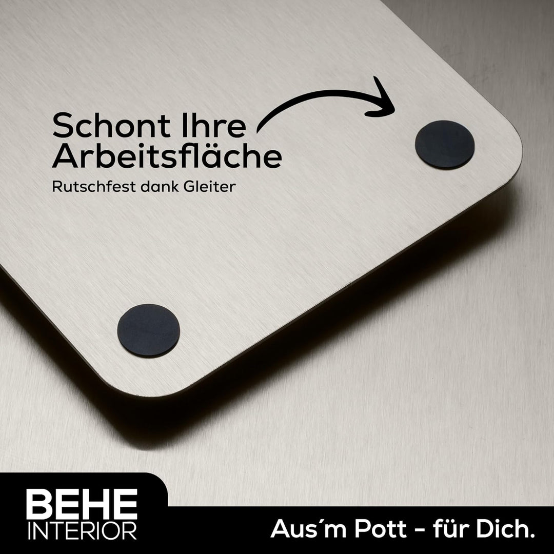 BEHE Schneidebrett Edelstahl - Made in Germany, Hygienisches Schneidebrett, cutting board, Rutschfes