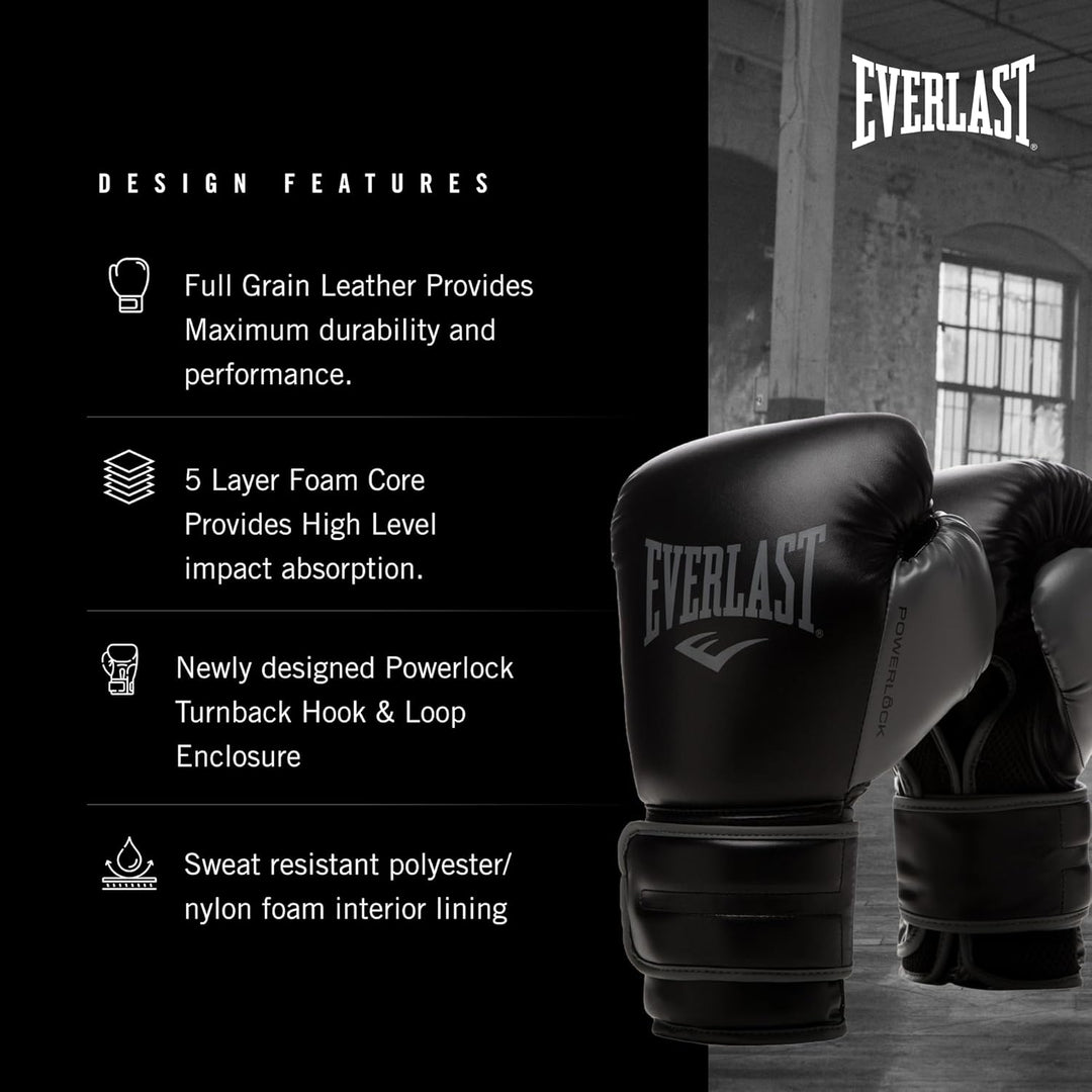 Everlast Unisex – Erwachsene Powerlock 2R Glove Handschuhe Schwarz 10oz, Schwarz 10oz