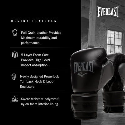 Everlast Unisex – Erwachsene Powerlock 2R Glove Handschuhe Schwarz 12oz, Schwarz 12oz