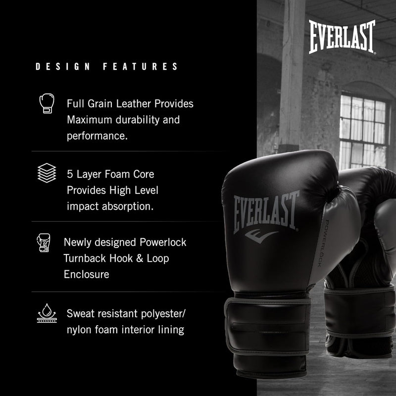 Everlast Unisex – Erwachsene Powerlock 2R Glove Handschuhe Schwarz 12oz, Schwarz 12oz