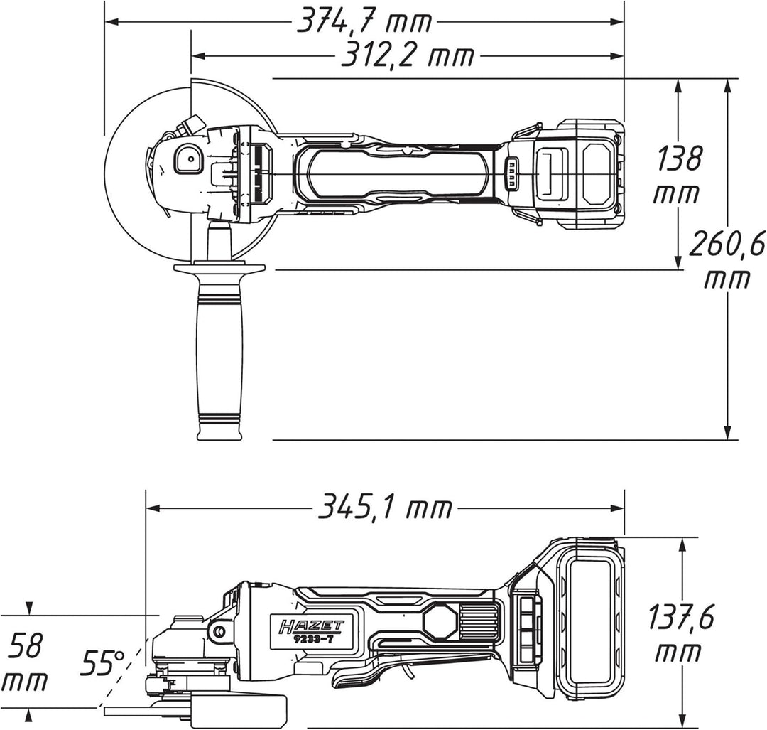 HAZET Winkelschleifer-Satz (3teilig, Akku-Winkelschleifer, Schnell-Ladegerät, Li-Ionen-Akku 18 V, 5.