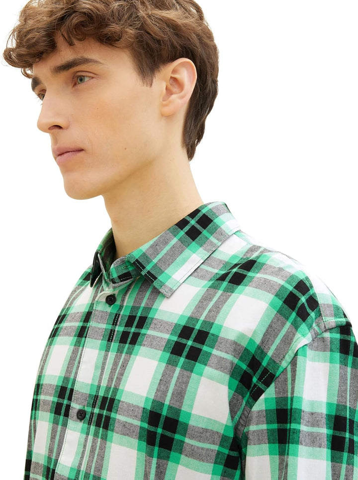 TOM TAILOR Denim Herren Hemd M 33924 - Flash Green Colorful Check, M 33924 - Flash Green Colorful Ch