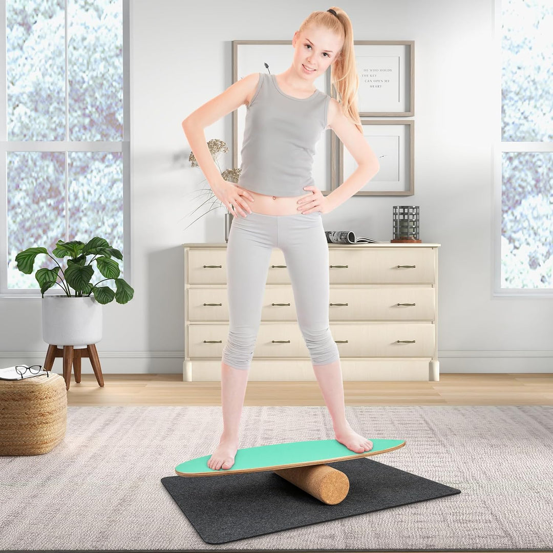 GYMAX Balance Board aus Holz, 15 mm BalanceBoard mit 10mm Korkrolle &amp; rutschfeste Matte aus Filz, In