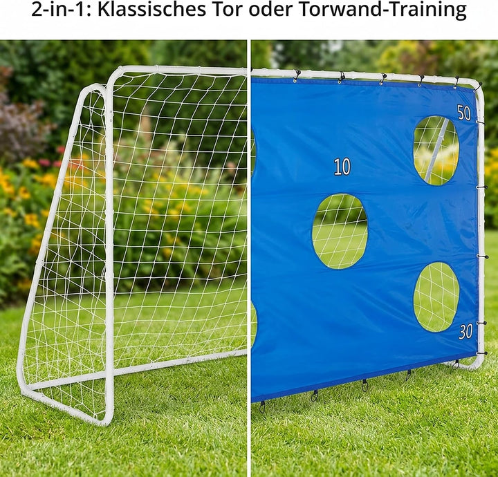 Relaxdays Fussballtor mit Torwand, Garten, Kinder &amp; Erwachsene, Soccertor, HBT 170x235x85 cm, Stahl,