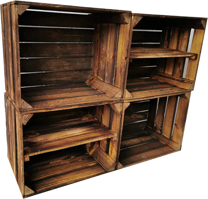 Teramico Alte geflammte Obstkisten / Holzkisten mit Zwischenboden LANG verarbeitet - Ideal für den M